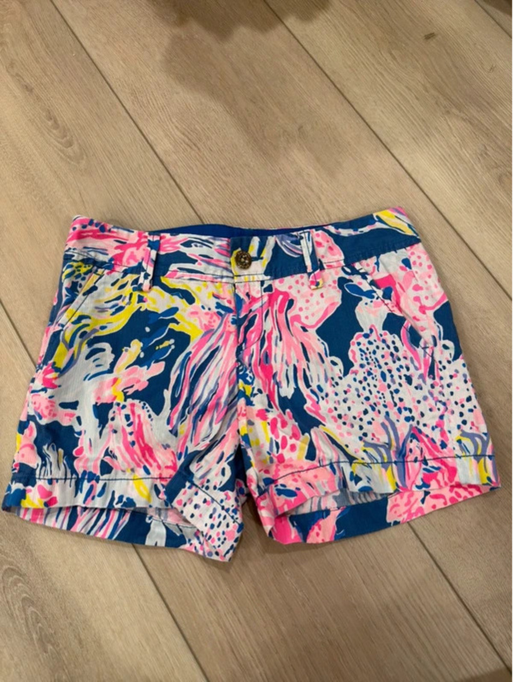 Lilly Pulitzer Callahan Floral Print Cotton Shorts Pink Blue Yellow